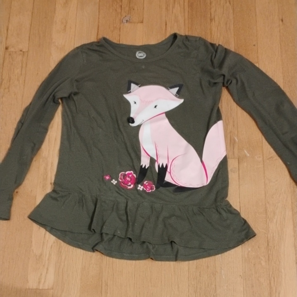 Wonder Nation Long Sleeve Fox Shirt - Olive and Pink
